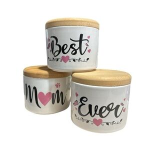 Ceramic plant pots potting herb garden best mom ever 3 pack bamboo‎ lids